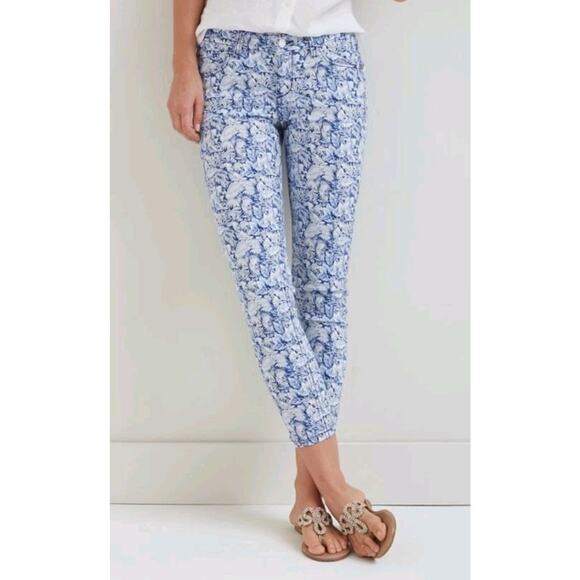 Tommy Bahama Wall of Palms Ankle Pants Jeans Low Rise Blue White print - Picture 1 of 7